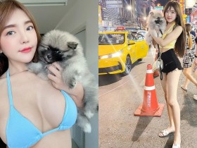 【蜗牛电竞】好想當她的狗!「長髮美腿妹」去哪都要帶萌犬,專業趴胸部讓人好羨慕!