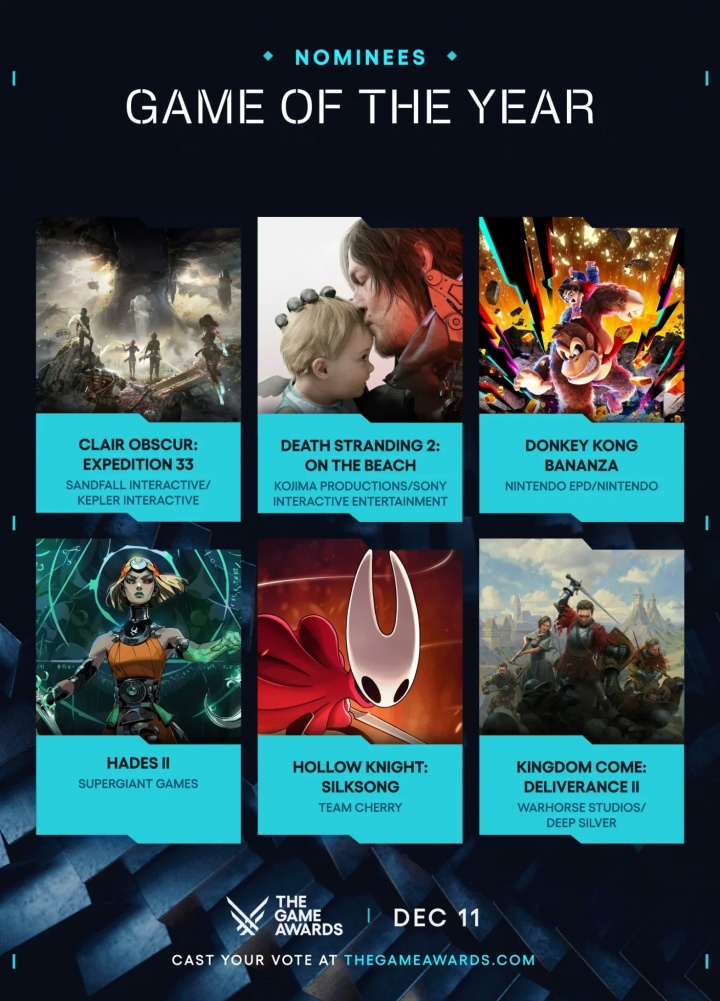 【蜗牛电竞】谁将夺魁?TGA2025年度游戏提名提前泄露:《33号远征队》、《死亡搁浅2》进入提名名单