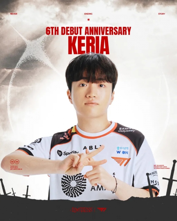 【蜗牛电竞】T1庆祝Keria出道六周年：祝我们的辅助Keria出道六周年快乐