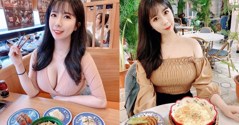 【蜗牛电竞】這妹子每餐都好豐盛！「白皙正妹」低胸V領上衣共享壽司美味，還以為全是乳製品！
