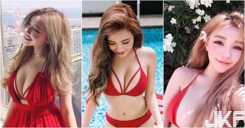 【蜗牛电竞】尺寸太大「衣服包不住」！正妹紅色比基尼秀「渾圓美乳」！畫面好白嫩啊～