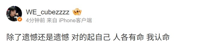 【蜗牛电竞】WE上单Cube:除了遗憾还是遗憾 对的起自己 人各有命 我认命