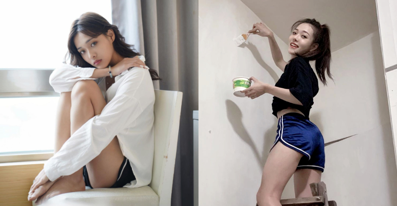 【蜗牛电竞】甜美女孩「唐羽玥Yuyue」高踩梯子挺出翹臀，若隱若現的美腿根部讓人想法超大膽！